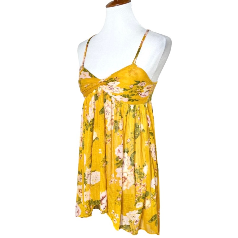 Free People Floral Print Yellow Draped High Low Sleeveless Boho Babydoll Top - Picture 4 of 14